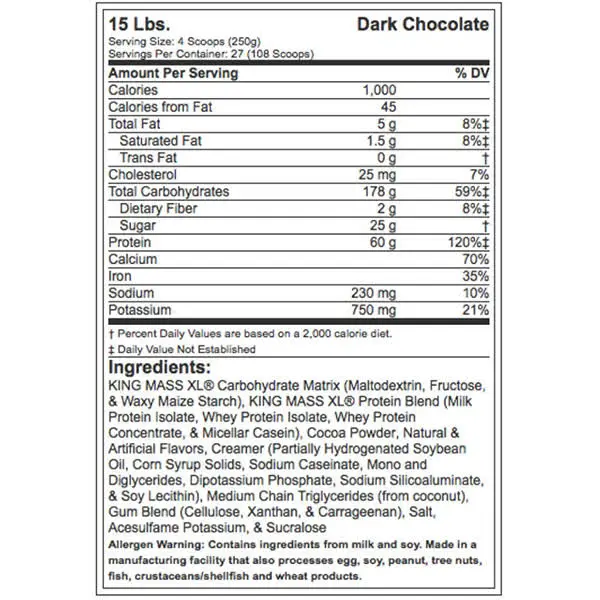 Ronnie Colemon King Mass Dark Chocolate Nutrition Facts